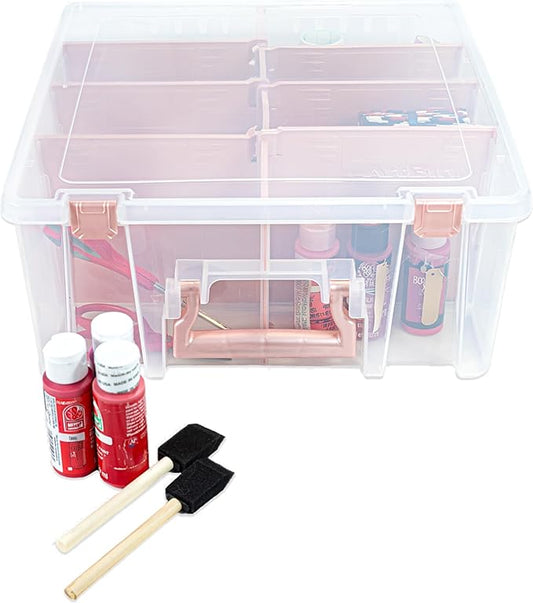 ArtBin 6990RK Super Satchel Double Deep, Portable Art & Craft Organizer with Handle, [1] Plastic Storage Case, Clear with Rose Gold Accents - Bloomnest