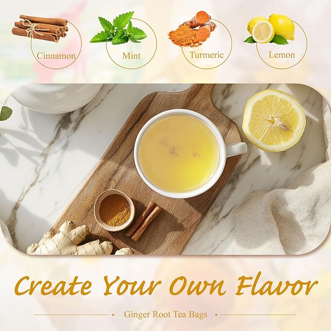WT WEETEE Ginger Tea Bags, 100 Count Pure Ginger Root Tea, Warm & Spicy, Natural Caffeine Free Herbal Tea, No Spices & Flavors - Bloomnest