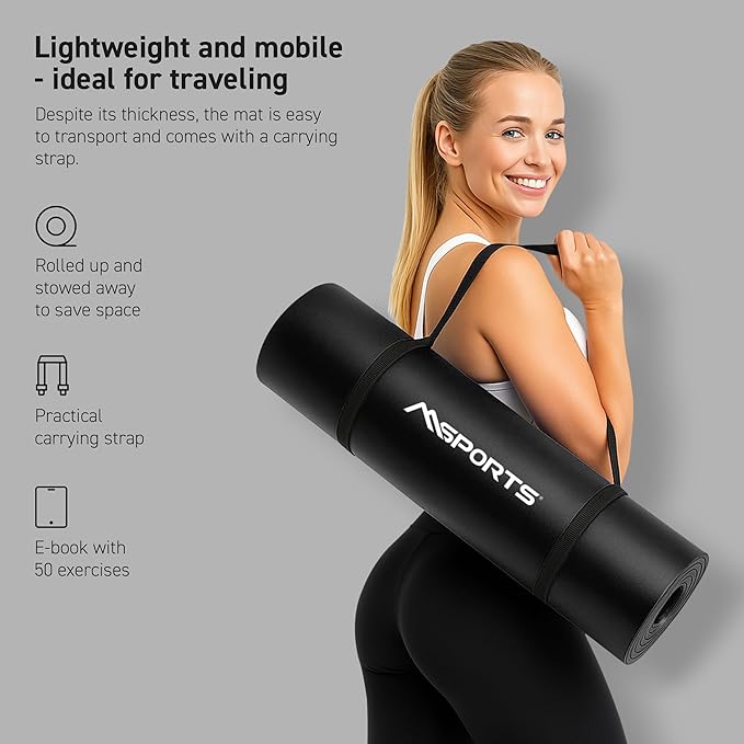 Yoga Mat Premium Non Slip Thick – Extra Comfortable Exercise Mat for Home Workouts, Pilates, Stretching & Gym – Cushioned NBR Foam, Gym Mat with Strap, for Women & Men - Bloomnest