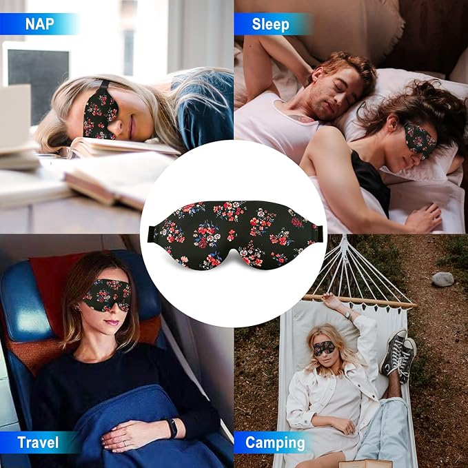 3D Sleep Mask, 100% Blackout 3D Contoured Sleep Eye Mask, Comfortable & Super Soft Sleeping Mask with Adjustable Straps for Women, Men, Sleeping Travel Yoga Naps (Floral) - Bloomnest