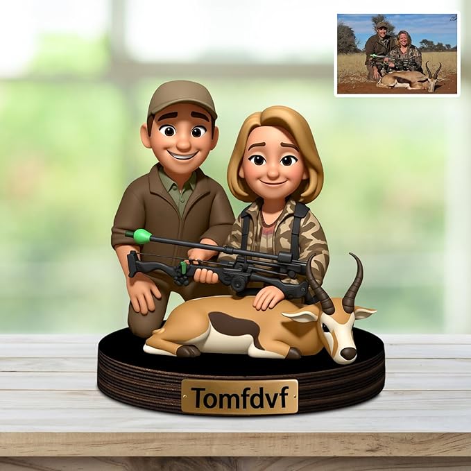 Personalized Deer Hunting Photo Cartoon Style Plaque,Custom 2D Print Hunting Photo Picture Decor Gift for Men Dad Papa Grandpa - Bloomnest