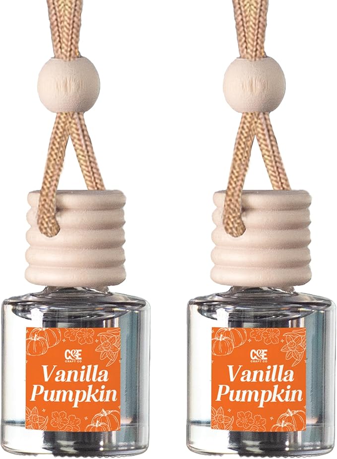 C&E Craft Co Hanging Car Air Freshener Diffuser 2 Pack, Long Lasting Fragrance Oil Car Freshener, Glass Bottle Auto Air Freshener, Made in USA (Vanilla Pumpkin) - Bloomnest