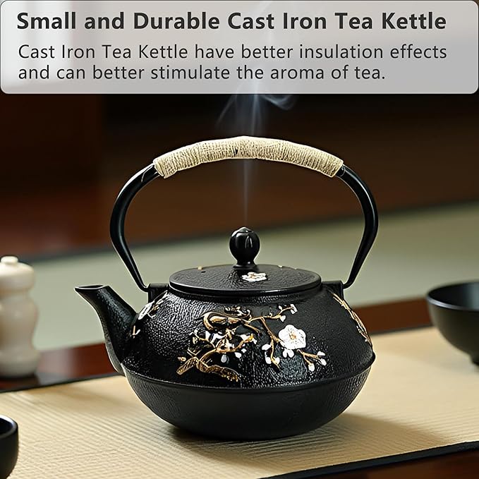 YJX 27oz Small Cast Iron Teapot for Stovetop, Japanese Tetsubin with Enamel, Beautiful Decorative Tea Pot, Durable Tea Kettle with Stainless Steel Infuser for Loose Tea(800ML) - Bloomnest