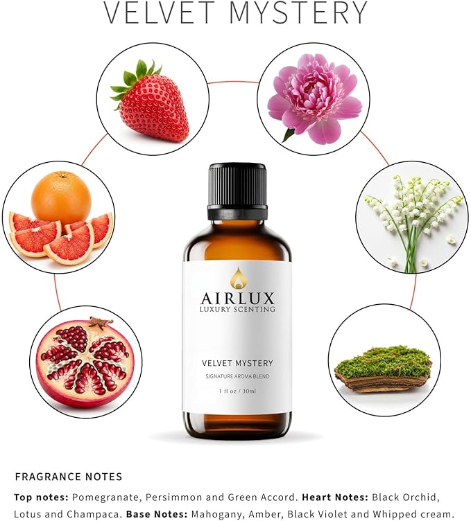 Signature Aroma Oil No. 85 Velvet Mystery – Pomegranate, Persimmon, Green Accord – Aroma Oil for Cold Air & Waterless Diffusers and DIY Crafts – 30 mL, 1.0 fl oz Glass Bottle Airlux