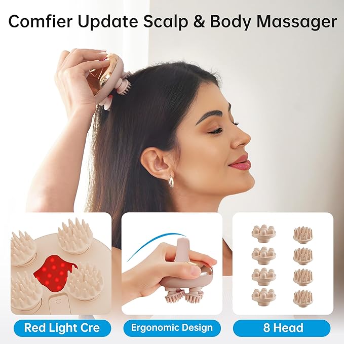 COMFIER Cordless Scalp Massager with 3 kneading Modes, Gifts,Waterproof Head Massage with 8 Claws for Deep Cleansing,Head Scratcher,Body Massager,Cat Massage COMFIER