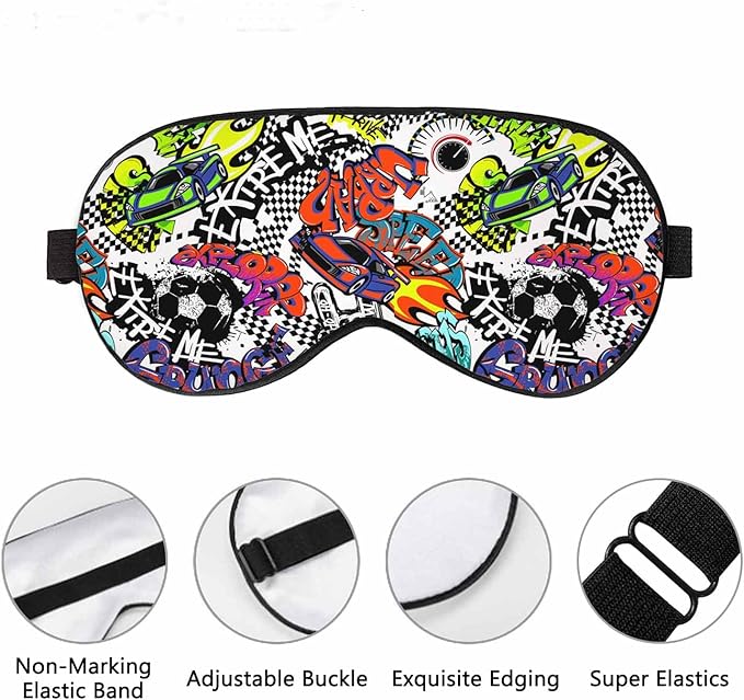 Text Drawing Graffiti Sleep Eye Mask Ball Squares Taxi Flag Speed Sport Car Fire Hand Sign Speedometer Men Women Sleep Mask with Adjustable Strap Eye Cover Eye Shade - Bloomnest