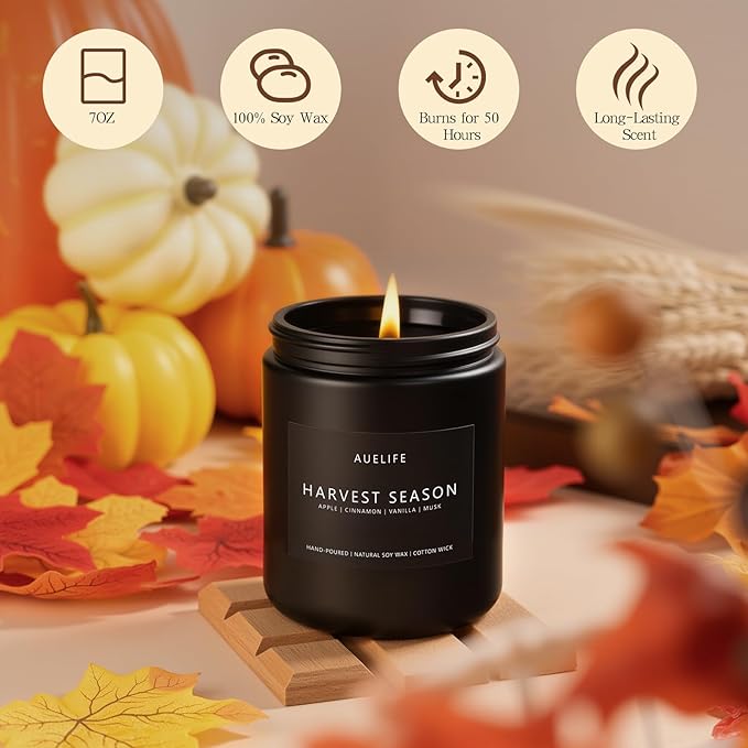 Fall Candle - Harvest Season Scented Candles, Fall Soy Candle for Home Decor, 7 oz Natural Soy Wax – Long-Lasting Autumn Candles, Aromatherapy Gift for Women & Thanksgiving, 7oz - Bloomnest