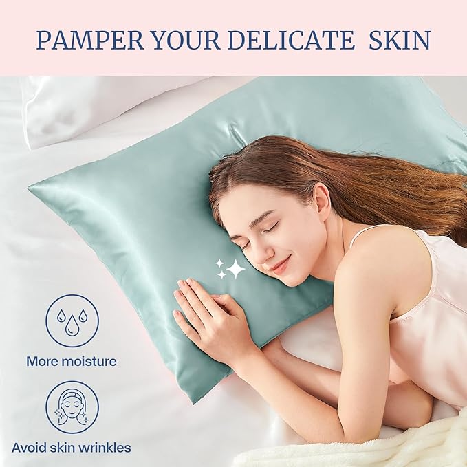 BEDELITE Satin Pillowcase for Hair and Skin, Super Soft Similar to Silk Pillow Cases 4 Pack with Envelope Closure, Cooling Pillowcases for Women Men (20"x30" Queen Size, Haze Blue) - Bloomnest