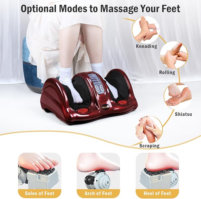 H&B Luxuries Shiatsu Foot Massager Machine with Remote Controller, Kneading and Rolling Home Massagers for Feet, Ankle, Calf, Leg, Ideally for Men, Women, Father, Mom Parents and The Elderly, Red