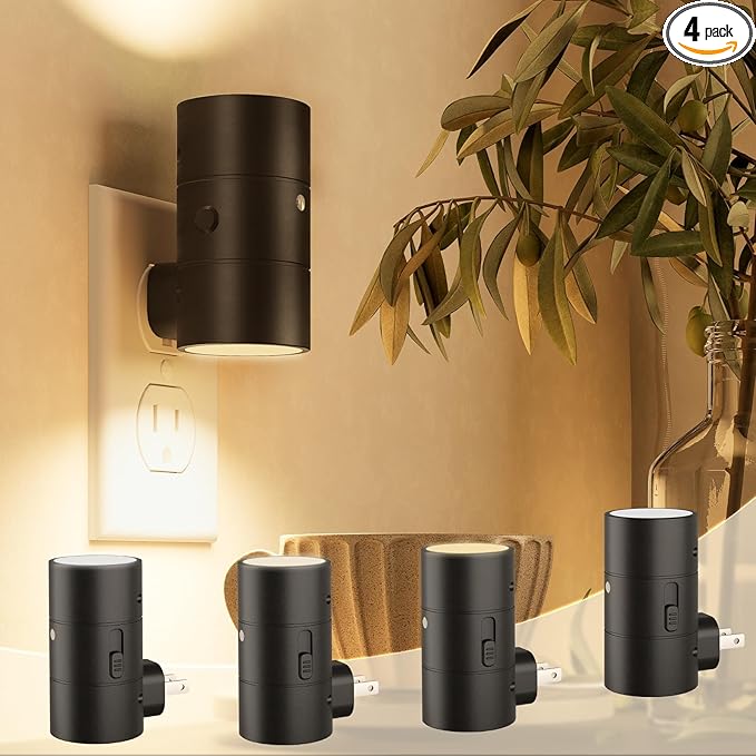 NIORSUN Night Lights Plug into Wall, Dimmable with 3 Color Modes & Auto On/Off Sensor, Ultra-Slim Nightlight for Hallway, Bathroom, Bedroom, Nursery, Kitchen (4 Pack, Black) - Bloomnest