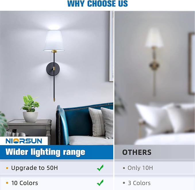 NIORSUN Battery Operated Wall Sconce Set of 2,Gold-Black Rechargeable Wall Lights with 5200mAh Dimmable Bulbs and Remote,9 Colors Wireless Wall Lamps for Bedroom Living Room Hallway Decor - Bloomnest