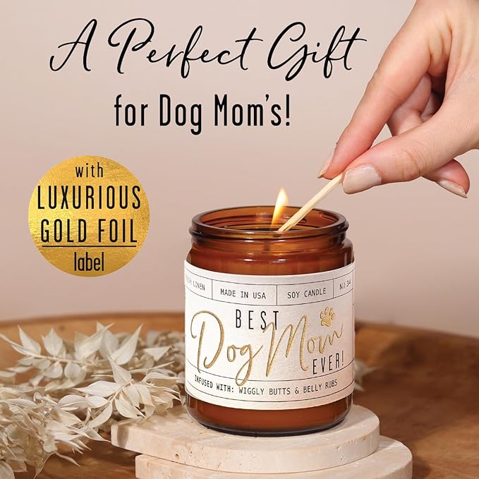 Dog Mom Gifts for Women, Dog Lovers Gifts for Women - 'Best Dog Mom Ever' Soy Candle, w/Vanilla, Coconut & Citrus I Gifts for Dog Lovers I Dog Gifts for Women I Reusable Jar, 50Hr Burn,Made in USA - Bloomnest