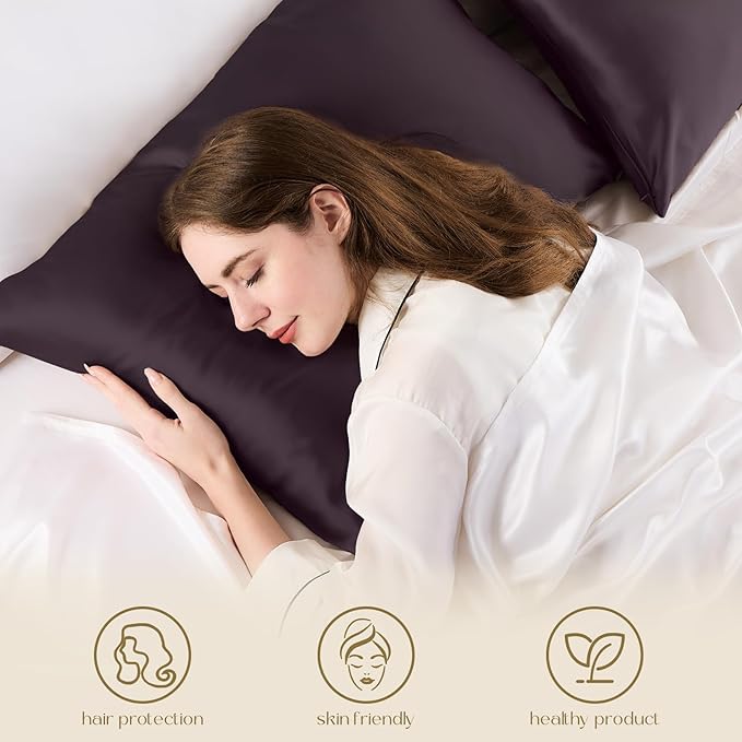 ZIMASILK 100% Pure Mulberry Silk Pillowcase for Hair and Skin Health,Soft and Smooth,Both Sides Premium Grade 6A Silk,600 Thread Count,with Hidden Zipper,1pc(Standard 20''x26'',Eggplant Purple) - Bloomnest