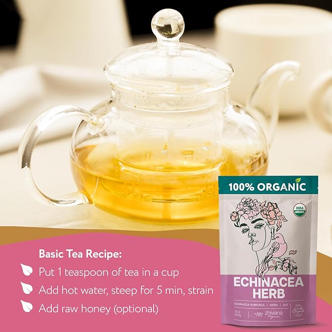 Echinacea Tea Organic (10oz.) – Echinacea Purpurea Herb Loose Leaf - Equinacea Organica - Body Defenses, Immune Support Tea - Bloomnest