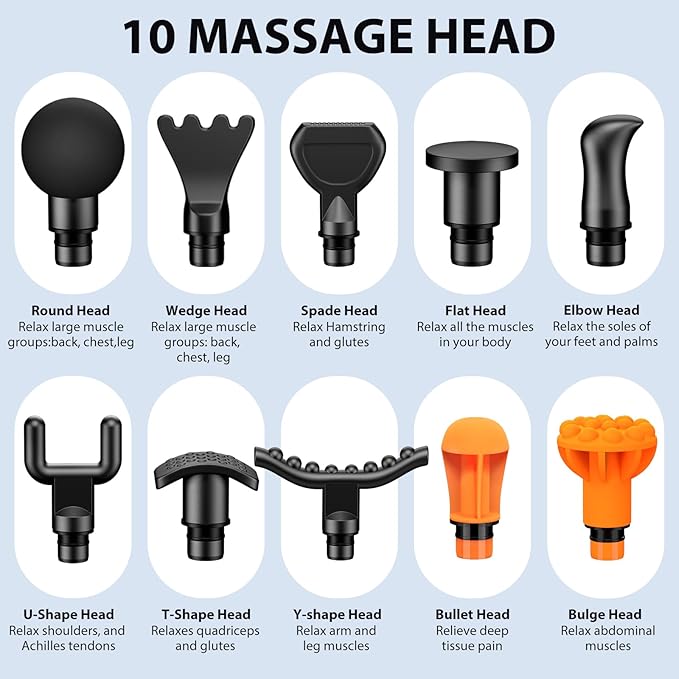 TOLOCO Massage Gun Deep Tissue, Percussion Massage Gun with 10 Replacement Heads, Super Quiet Portable Electric Massager for Athletes, Relax, Black - Bloomnest