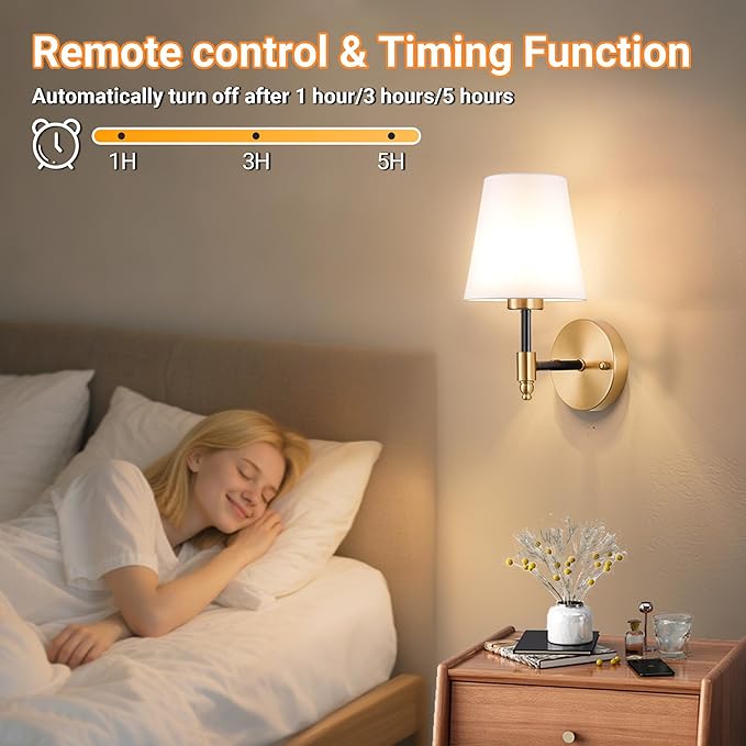 Battery Operated Wall Sconces Set of 2, Wireless Wall Light with 10000mAh RGB Dimmable Magnetic Bulb, Rechargeable Wall Sconce with Remote Control for Bedroom Living Room - Bloomnest