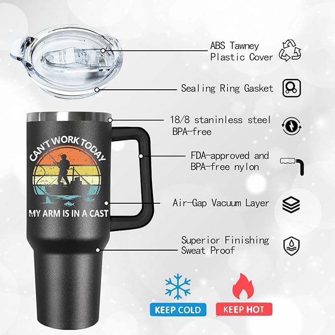 40 oz Fishing Tumbler for Men - Stainless Steel Insulated Mug with Handle, Lid & Straw, Fishing Gear Accessories, Perfect Gifts for Anglers, Dad, Grandpa, Fishermen on Birthday/Father’s Day/Christmas - Bloomnest