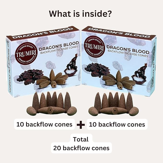 Dragons Blood Backflow Incense Cones - Total 20 Incense Cones Waterfall - Dual Pack of 10 Incense Backflow Cones - Waterfall Incense Cones - Incense Waterfall Cones TRUMIRI