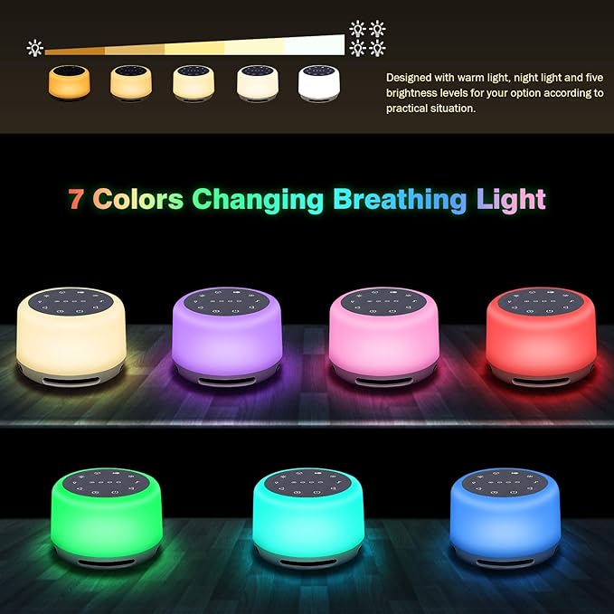 Sleep Sound Machine 24 Natural Soothing Sounds 7 Color Breathing Lights and Night Light with Timer Memory Feature Rechargeable Portable White Noise Machine for Baby Kids Adults - Bloomnest