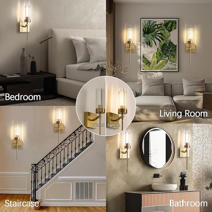 Battery Operated Wall Sconces Set of Two with Remote, Gold Rechargeable Wireless Wall Lights, Sconces Wall Decor Set of 2 Dimmable 2700K Battery Powered Sconce for Bathroom Living Room Hallway - Bloomnest