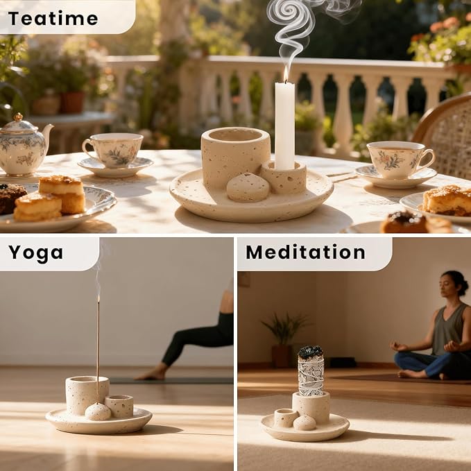 4 in 1 Incense Burner Holder, Palo Santo Holder, Sage Holder for Burning, Incense Holder for Incense Sticks, Candle, Fit for Meditation Yoga Home Decor - Bloomnest