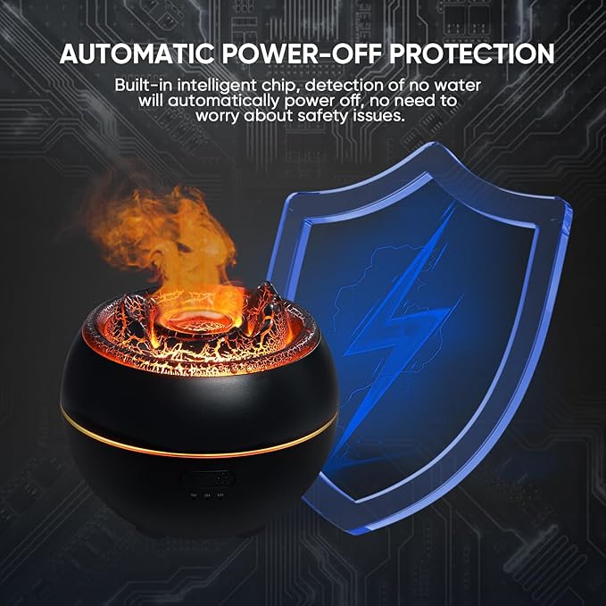 Essential Oil Diffuser, Volcano Fire Flame Aromatherapy Diffuser, 360ml Ultrasonic Cool Mist Humidifier, Scent Aroma Diffuser with 7 Colors Light, Timer & Auto Shut-Off for Home, Room (Black) - Bloomnest