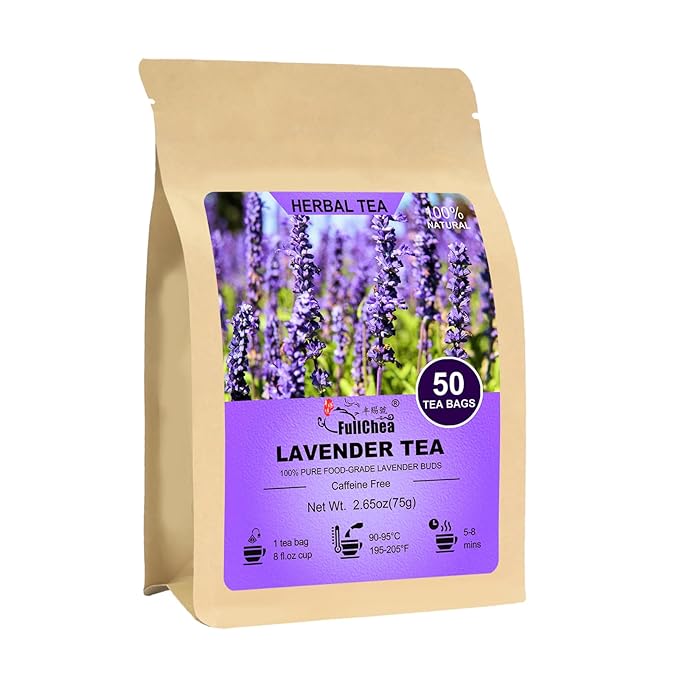 FullChea - Lavender Tea Bags, 50 Teabags - Pure Lavender Flowers for Relaxation - Caffeine-Free Floral Tea for Sleep & Wellness - Bloomnest