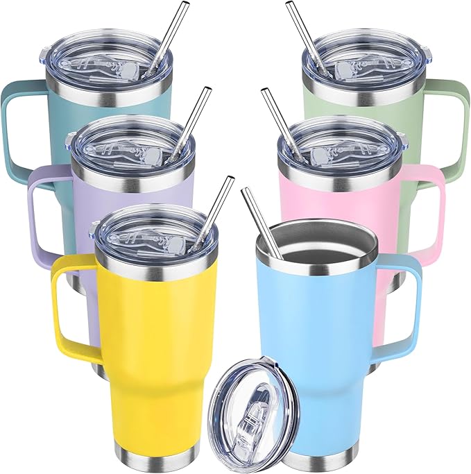 20 oz Tumbler with Handle Stainless Steel Insulated Coffee Mug Tumbler with Lid and Straw Double Wall Vacuum Insulated Coffee Mug Leak Proof Travel Mug Tumbler for Hot and Cold Drink (Mix Color-7)