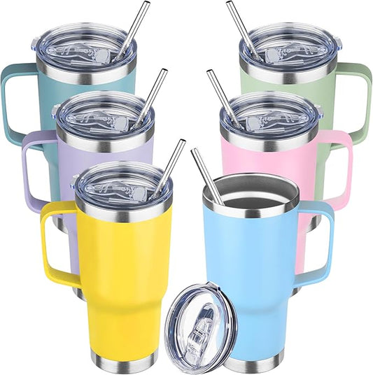 20 oz Tumbler with Handle Stainless Steel Insulated Coffee Mug Tumbler with Lid and Straw Double Wall Vacuum Insulated Coffee Mug Leak Proof Travel Mug Tumbler for Hot and Cold Drink (Mix Color-7)