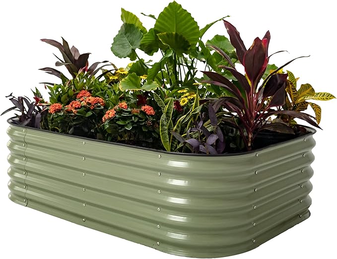 Vego garden Raised Garden Bed Kits, 17" Tall 6 in 1 Modular Metal Raised Planter Bed for Vegetables Flowers Patio Ground Planter Box-Olive Green - Bloomnest