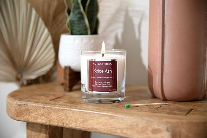 Outdoor Fellow Spice Ash Candle | Luxury Scented Candle with Coconut & Apricot Wax Blend | Clove, Smoky Birch, Sandalwood & Musk | 40+ Hour Burn Time | Perfect for Home or Gifting (8oz) - Bloomnest
