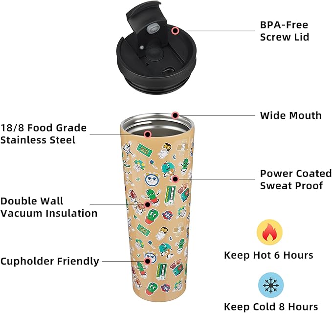 BJPKPK 30oz Tumbler With lid And Straw Stainless Steel Travel Coffee Mug Insulated Tumblers Cups,Spring Party Brown - Bloomnest