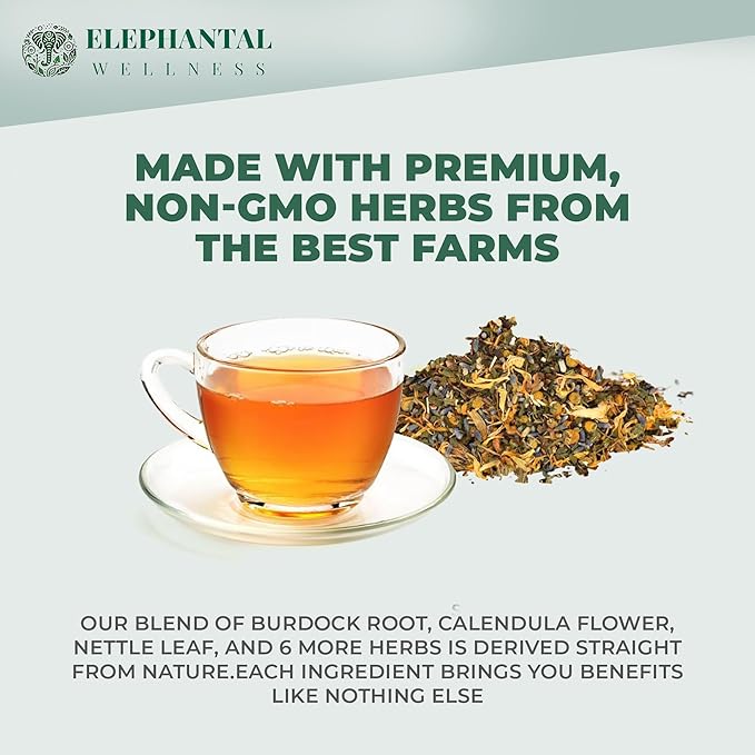 Elephantal Wellness Premium Skin Herbal Tea | Radiance & Clarity Support with Burdock, Dandelion Root Tea, Nettle, Calendula & Lavender | Non-GMO, Caffeine-Free, Handmade Loose Leaf Blend, 4oz Loose Leaf, 40 Servings - Bloomnest