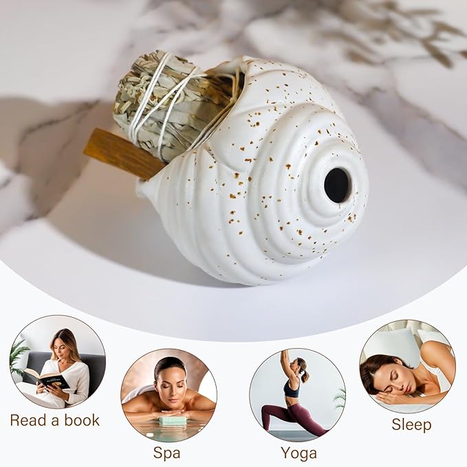 Ceramic Conch Palo Santo Burner Holder - Mini Chiminea Incense Chimney, for Smudging Sage/Cones、Perfect for Meditation Altar & Witchcraft Supplies, Ideal Spiritual Decor & Gift for Zen Spaces - Bloomnest