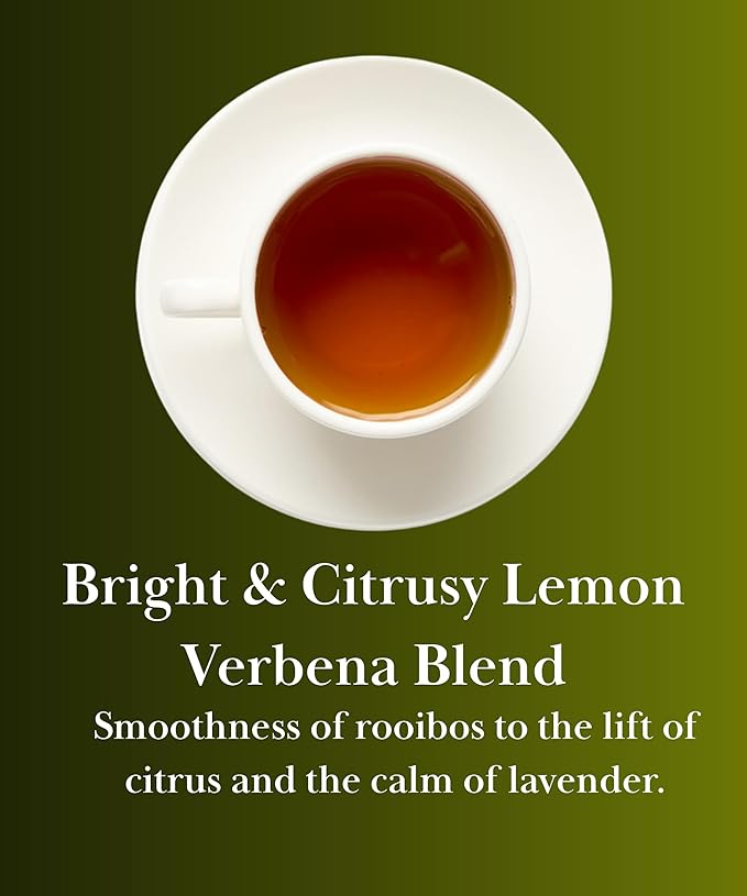 EZR Leaf Lemon Verbena Herbal Tea Caffeine-Free Decaf Relaxing Blend 20 Pyramid Tea Bags 1.4 Once with Rooibos, Lavender, Lemongrass - Bloomnest