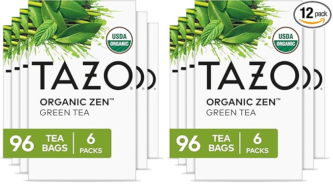 TAZO Organic Zen Green Tea Bags, Caffeine Free Tea with Refreshing Lemongrass & Spearmint, 96 Total Tea Bags (16ct - Pack of 12) - Bloomnest