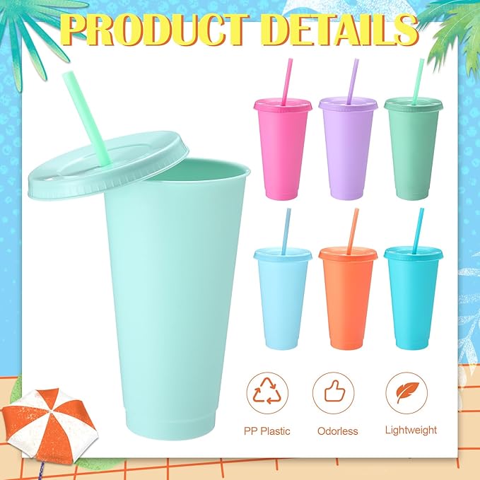 Honeydak 30 Pack Tumbler with Straw and Lid Bulk Water Bottle Iced Coffee Travel Mug Cup Reusable Plastic Cups for Party Birthdays 24-27 oz (Macaron Color) - Bloomnest