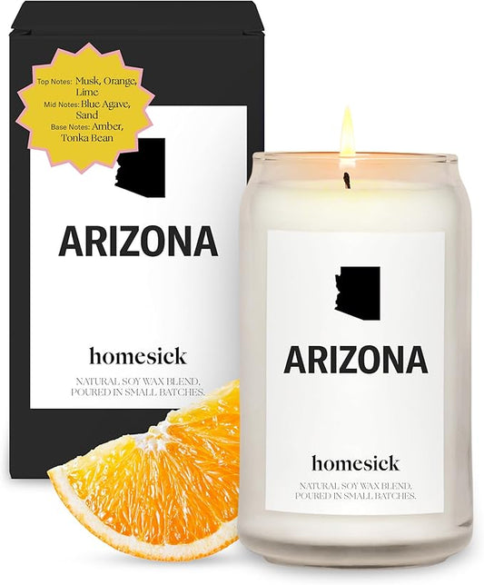 Homesick Scented Candles for Home (Arizona) - 13.75 oz Long-Lasting Soy Wax Jar Candle for Women & Men for All Occasions, 60-80 Hours Burn Time - Notes of Musk, Orange & Lime - Bloomnest