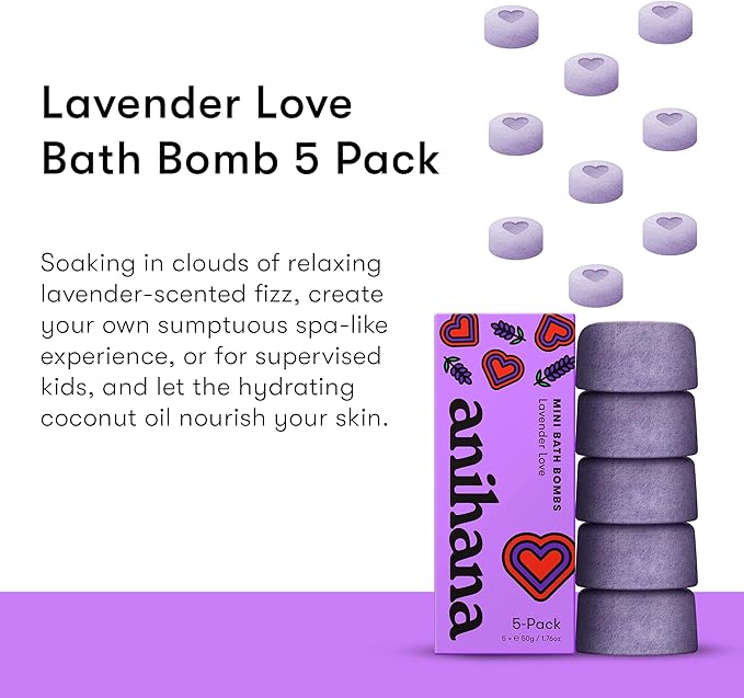 ANIHANA Mini Bath Bombs with Coconut Oil, Paraben Free, Hand-Crafted Luxury Fizzers, Refreshing Lavender Love Scent, 1.76 oz Each, 5 Pack - Bloomnest