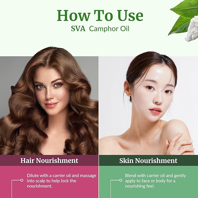 SVA Camphor Essential Oil – 4 Fl Oz – 100% Natural Camphor Oil - for Diffuser, Hair Care, Face, Skin Care, Aromatherapy, Scalp and Body Massage, Soap and Candle Making – with Dropper - Bloomnest