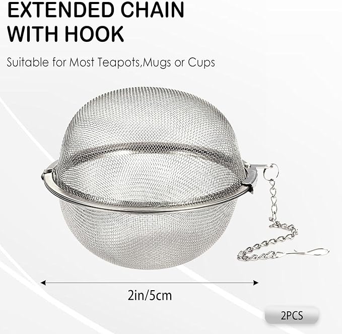 2-Pack 304 Stainless Steel Mesh Tea Infuser with Extended Chain Hook – Perfect for Brewing Loose Leaf Tea, Spices & Seasonings (Diameter 2.8 inches) - Bloomnest