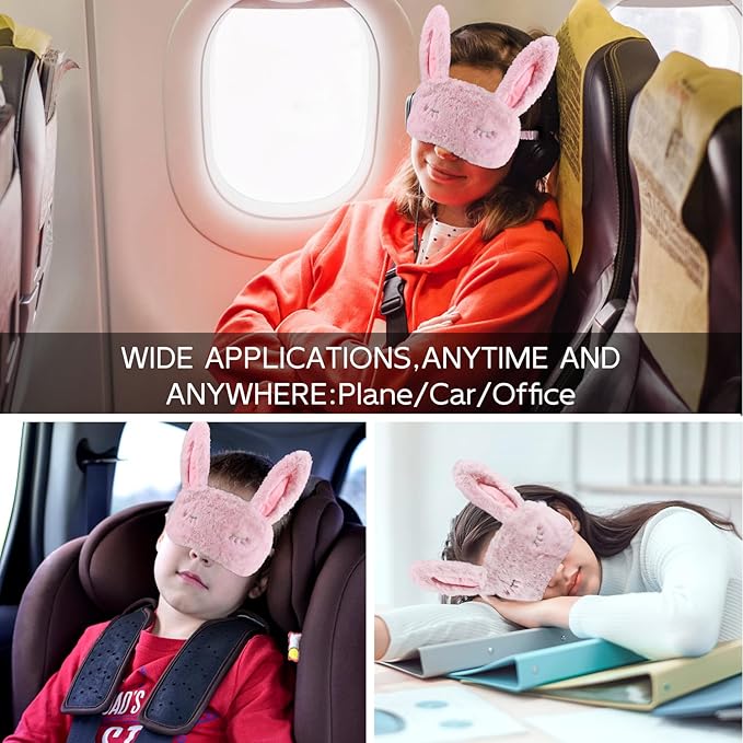 Cute Animal Sleeping Mask Sleep Mask, Soft Plush Rabbit Eye Mask for Travel Nap Sleeping Blindfold Eye Cover Eyeshade for Adult Kids Girls Teens Men Women - Rabbit, Pink - Bloomnest