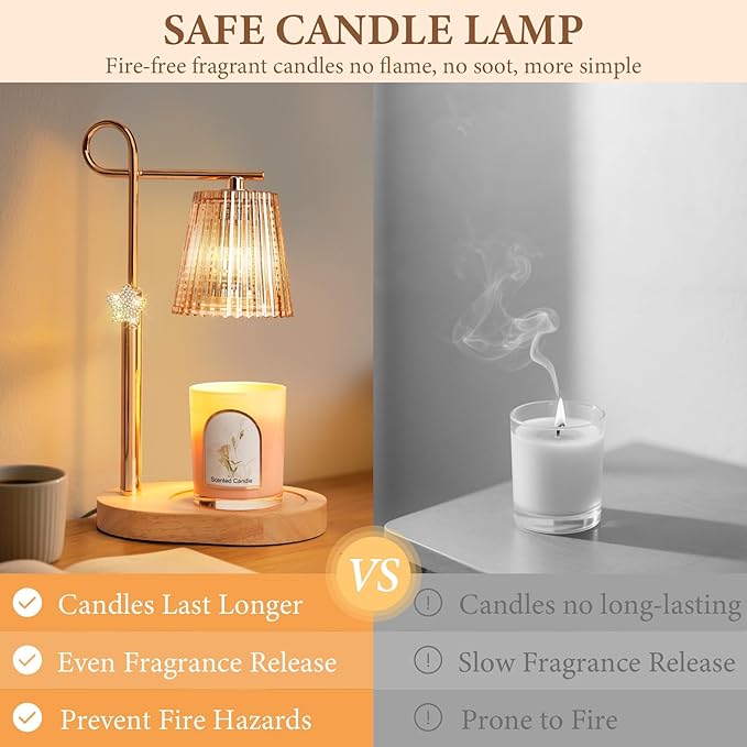 Candle Warmer Lamp with Timer Dimmer, Adjustable Height Wax Warmer Lamp for Jar Candle, Wax Melter House Warming Gifts New Home Décor, Birthday Gifts for Women Mom (Gold- Star) - Bloomnest