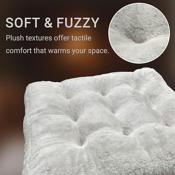 Degrees of Comfort Plush Floor Cushion for Adults – Faux Fur Meditation Pillow – Soft Winter Tatami Seating Pad – 22” Square, Light Grey, 1 Pack - Bloomnest