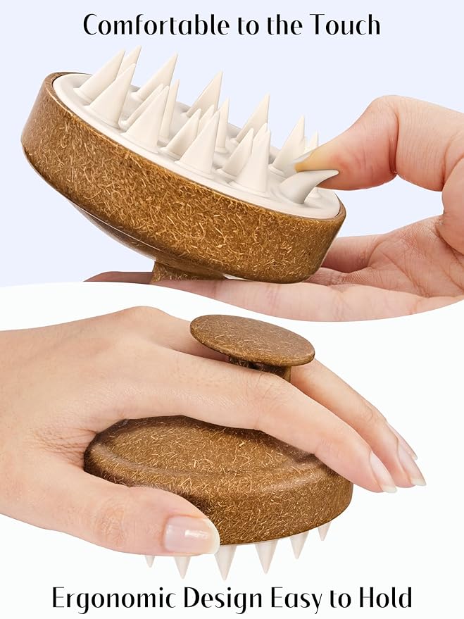 HEETA Scalp Massager Hair Growth, Soft Silicone Scalp Scrubber Shampoo Brush for Exfoliation, Dandruff Removal & Head Massage Stress Relax, Wet & Dry Use for Thick, Thin Hair Care, Brown HEETA