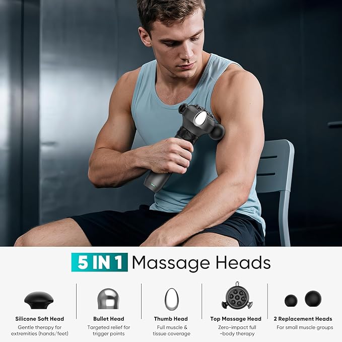 M1 Max Deep Tissue Vibration Therapy Massage Gun – 6500 RPM Handheld Muscle Massager with Thumb Head for Trigger Point & Full Body Pain Relief, Handheld Chiropractic Massager for Back, Neck - Bloomnest