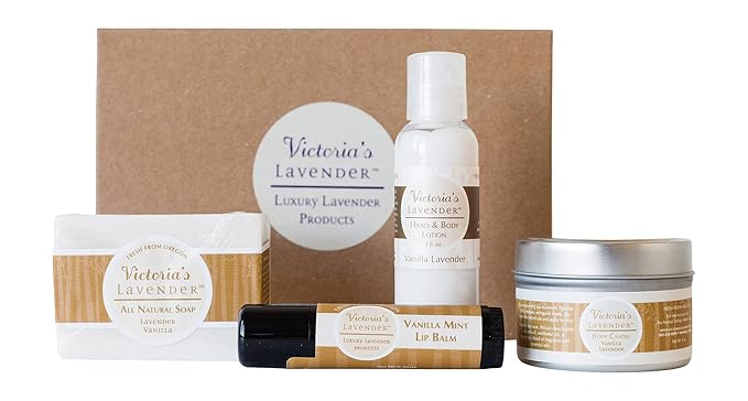Victoria's Lavender Natural Body Products Gift Set - Handmade Soap, Lotion, Lip Balm, Body Candle Skin Care Sets & Kits, Made in the USA Lavender Bath Products for Women, Vanilla Lavender - Bloomnest
