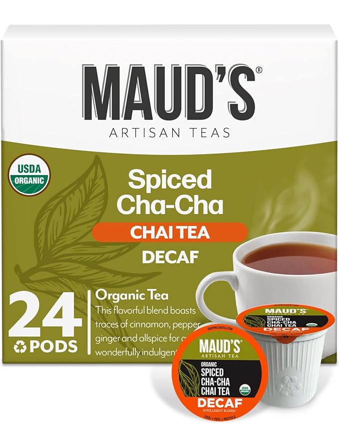 Maud's Organic Decaf Chai Tea Pods, 24 ct, Recyclable Single Serve Tea Pods – 100% Gourmet Blended Tea Leaves, Compatible with Keurig K Cups Maker - Bloomnest