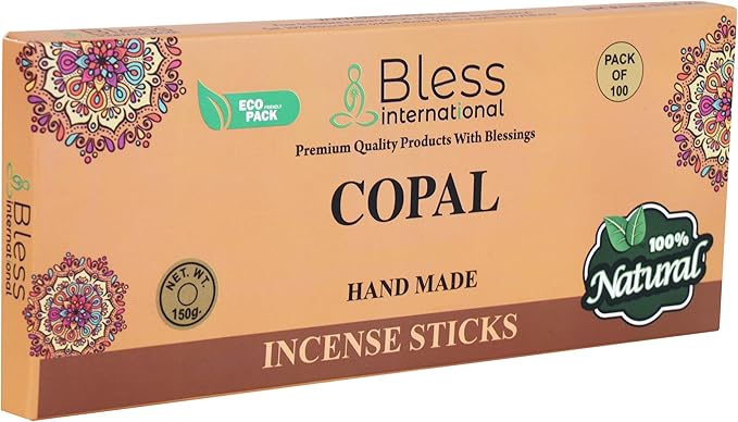 Bless-Copal 100%-Natural-Handmade-Hand-Dipped-Incense-Sticks Organic-Chemicals-Charcoal-Free Purification-Relaxation-Positivity-Yoga-Meditation Best-Woods-Scent (100 Sticks(5.25 OZ)) BlessInternational