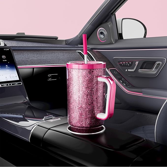 Meoky 40 oz Tumbler with Handle for Women: Stainless Steel Insulated Tumbler with Lid and Straw - 100% Leak Proof Tumbler for Home Office Car - Travelers Commuters Workers, Peony - Bloomnest